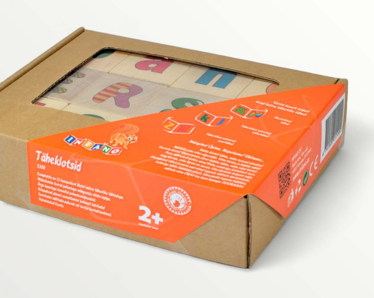 Wooden letter blocks - 12 pcs in a colorful package showcasing patterned letters for educational play.