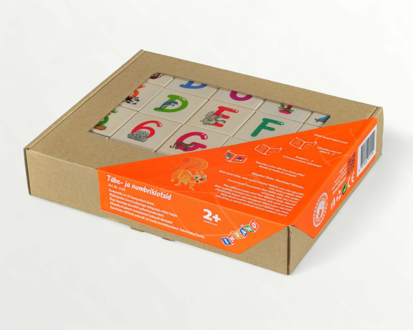Wooden letter blocks - latin alphabet - 20 pcs packaging with colorful letters and numbers.