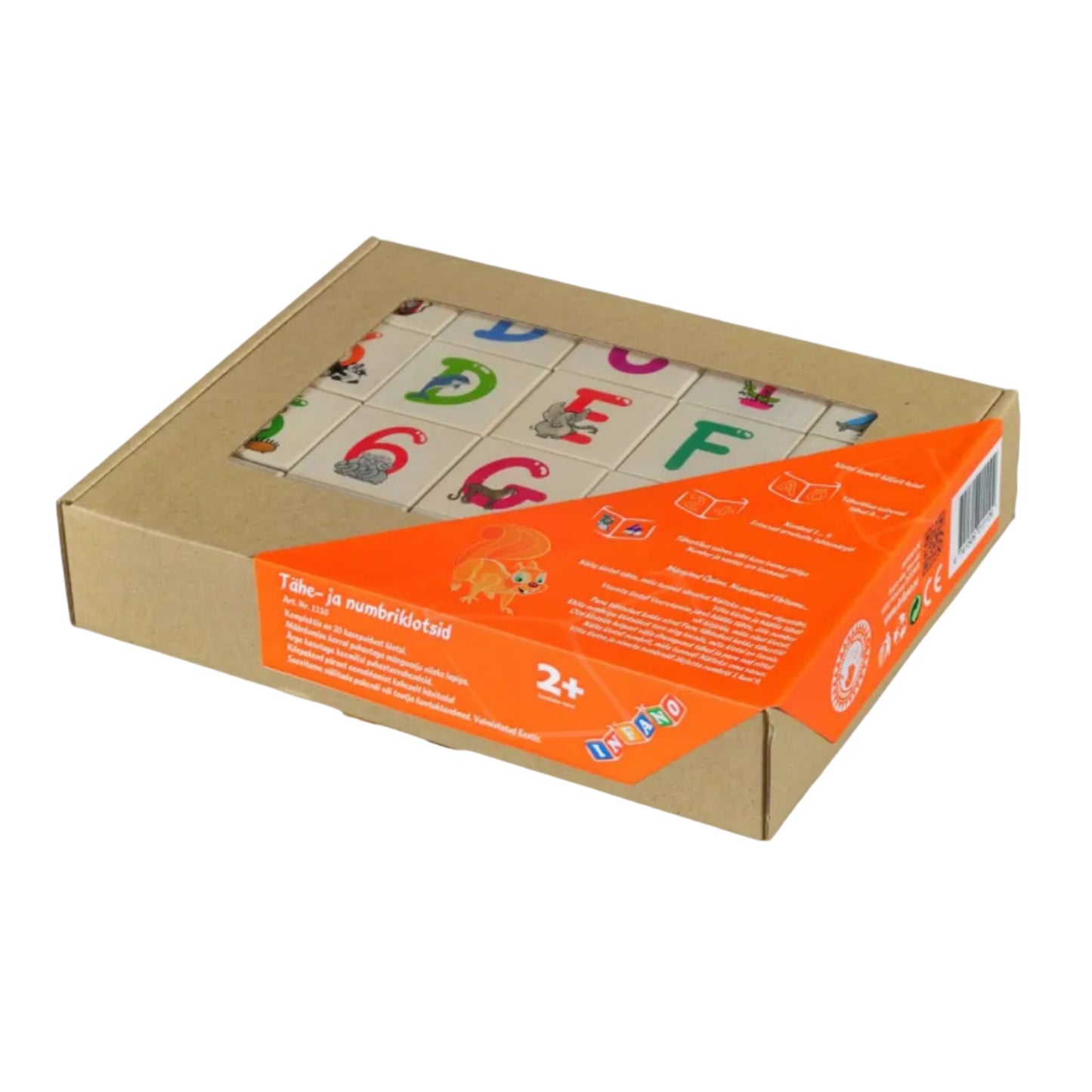 Wooden letter blocks - latin alphabet - 20 pcs packaging with colorful letters and numbers.