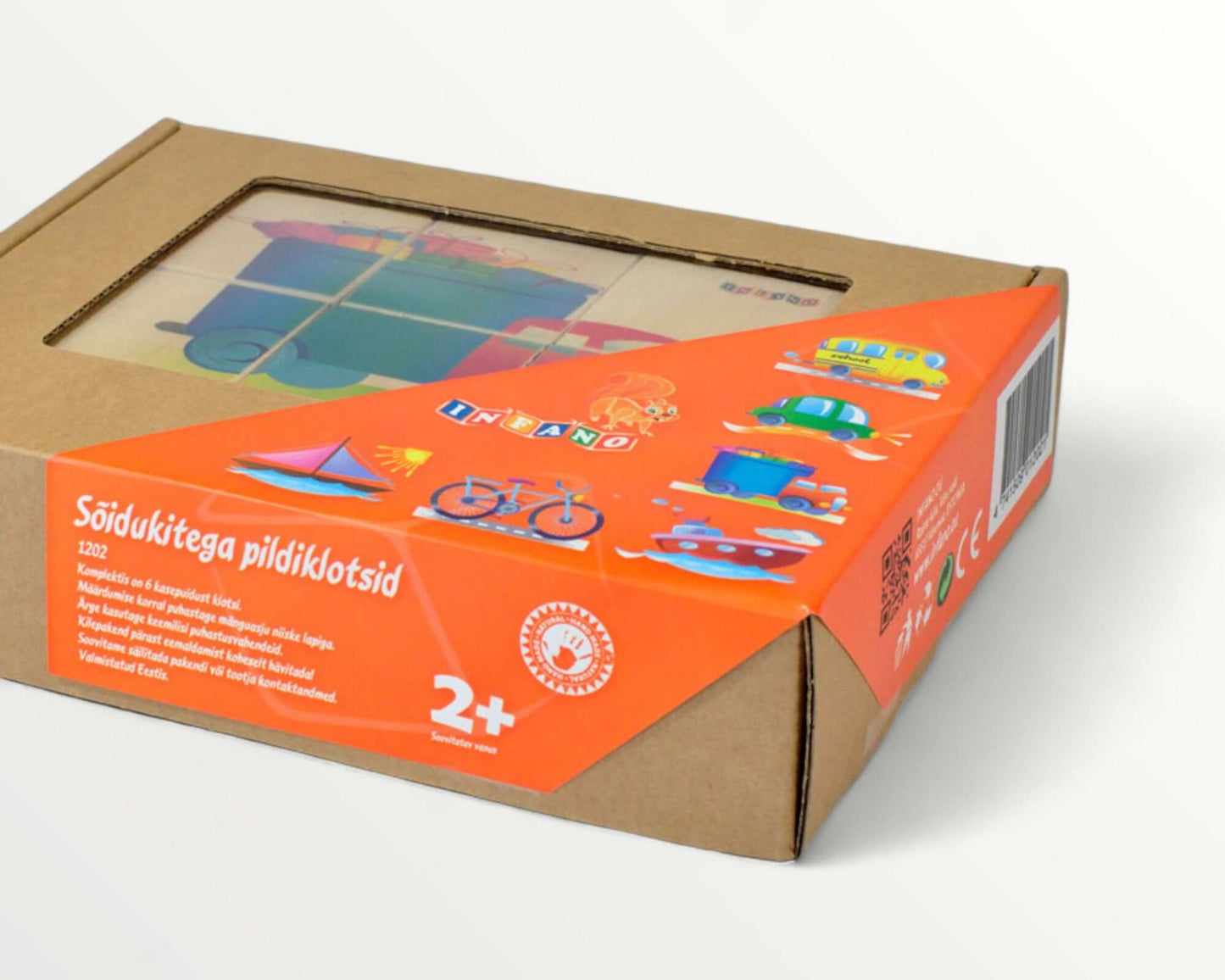 Wooden picture blocks - vehicles - 6 pcs packaging featuring colorful vehicle designs.