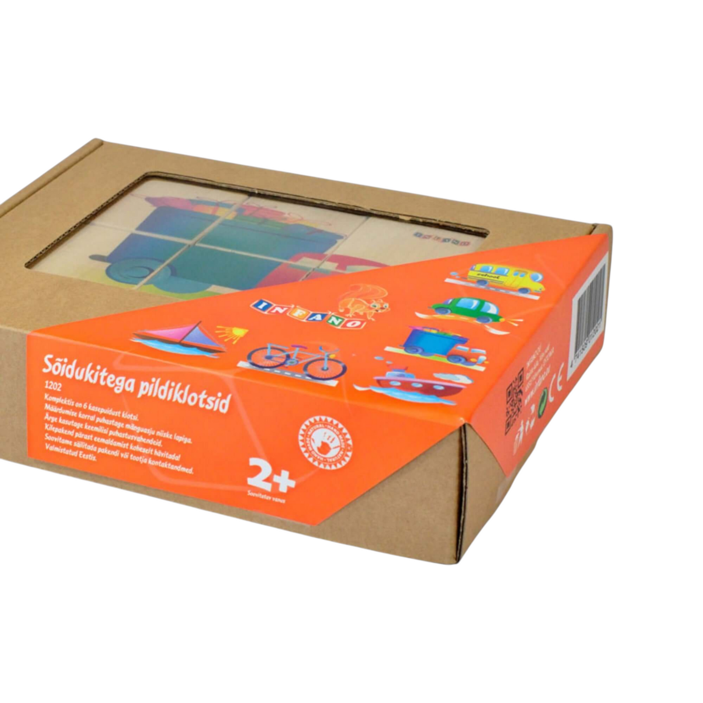 Wooden picture blocks - vehicles - 6 pcs packaging featuring colorful vehicle designs.