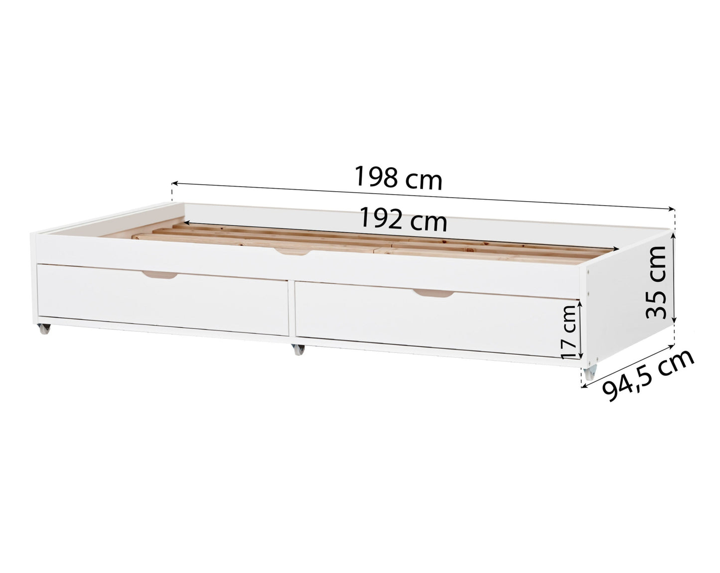 Deluxe - lahtikäiv voodi - 90x190 cm - Valge