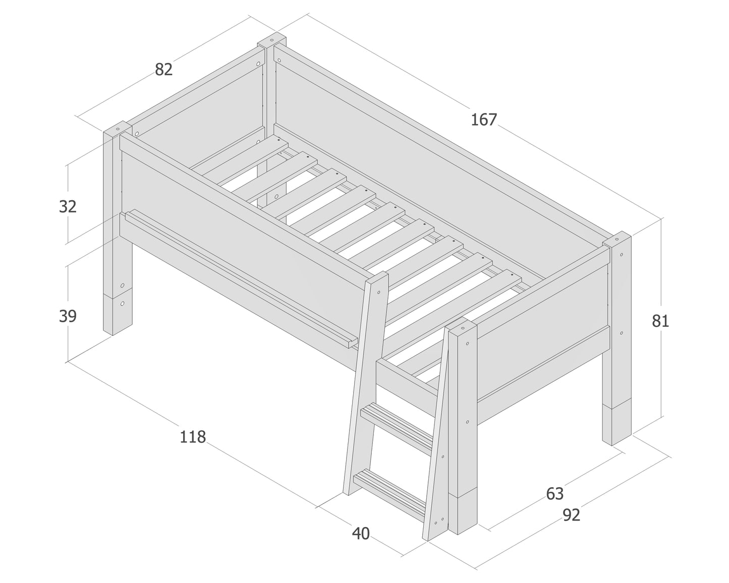 Jerwen - Compact bed with blackboard and ladder - 70x160 cm