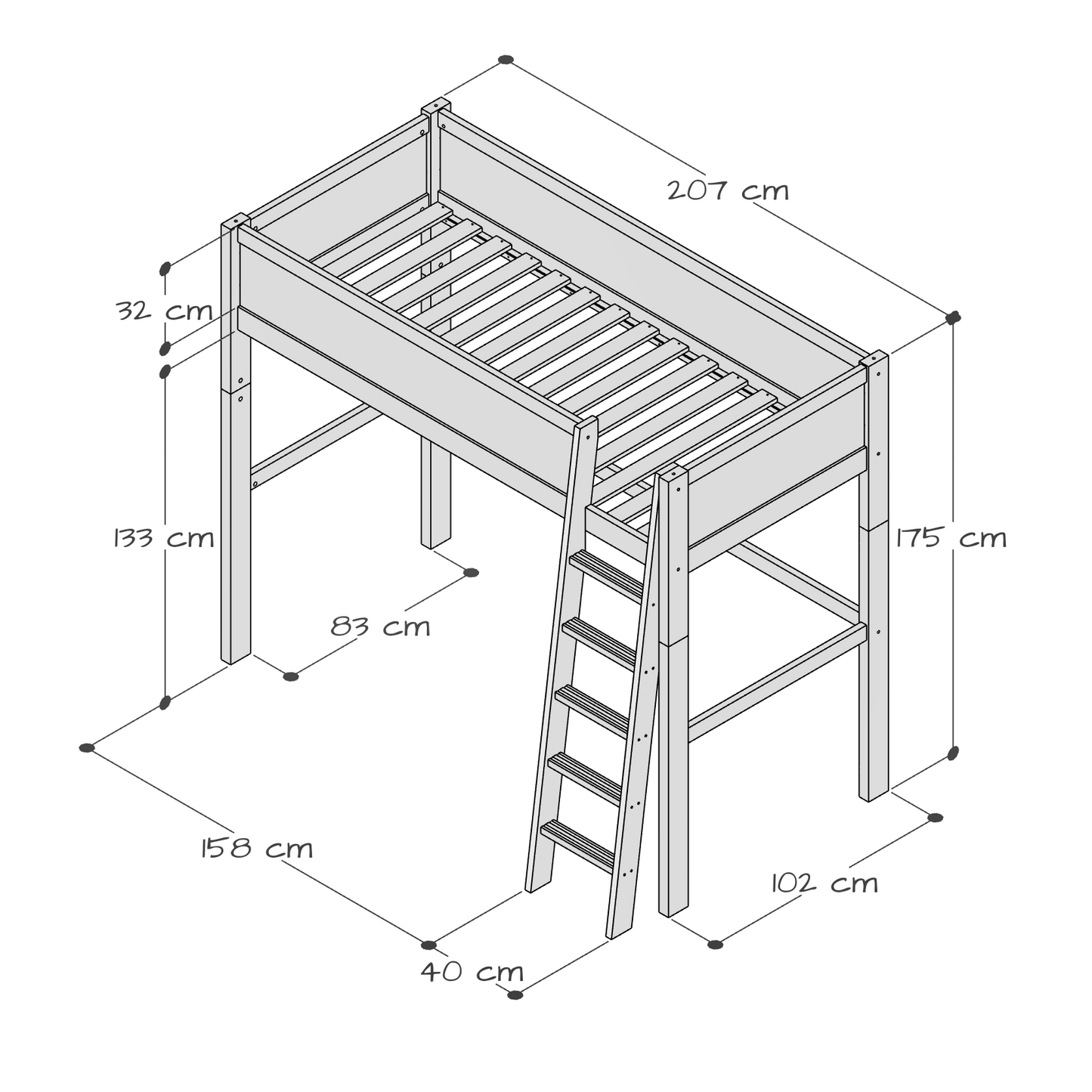 Jerwen - High bed - 90x200 cm