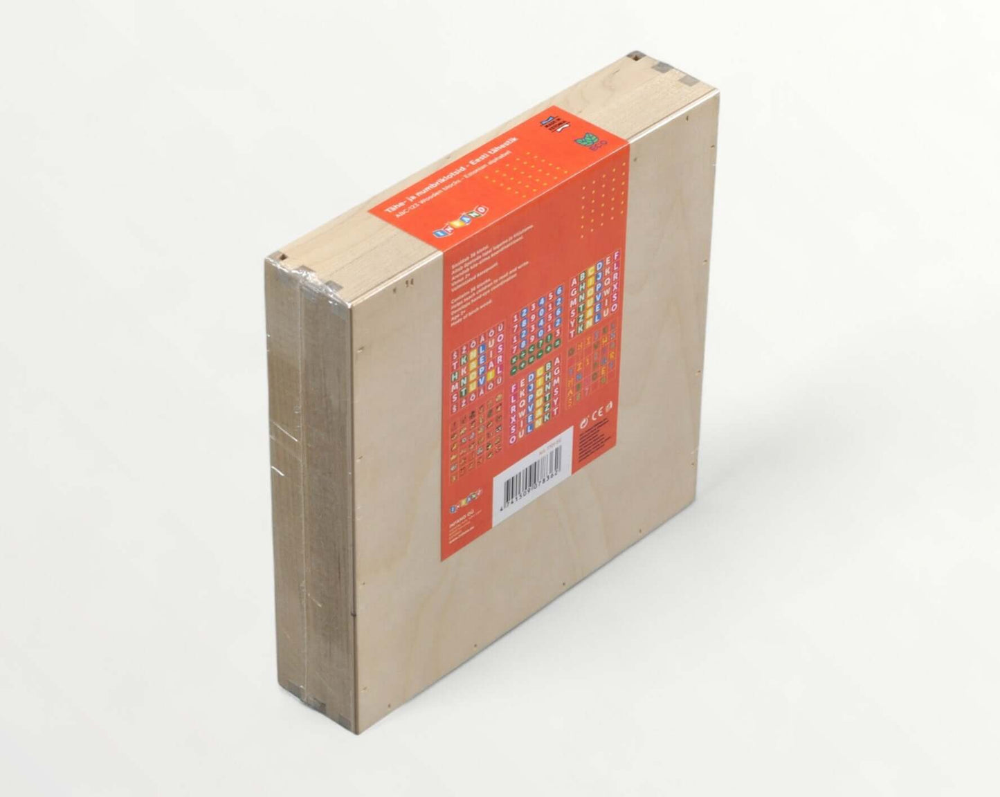 ABC-123 Wooden blocks - 36 pcs packaging showing colorful designs and product information.