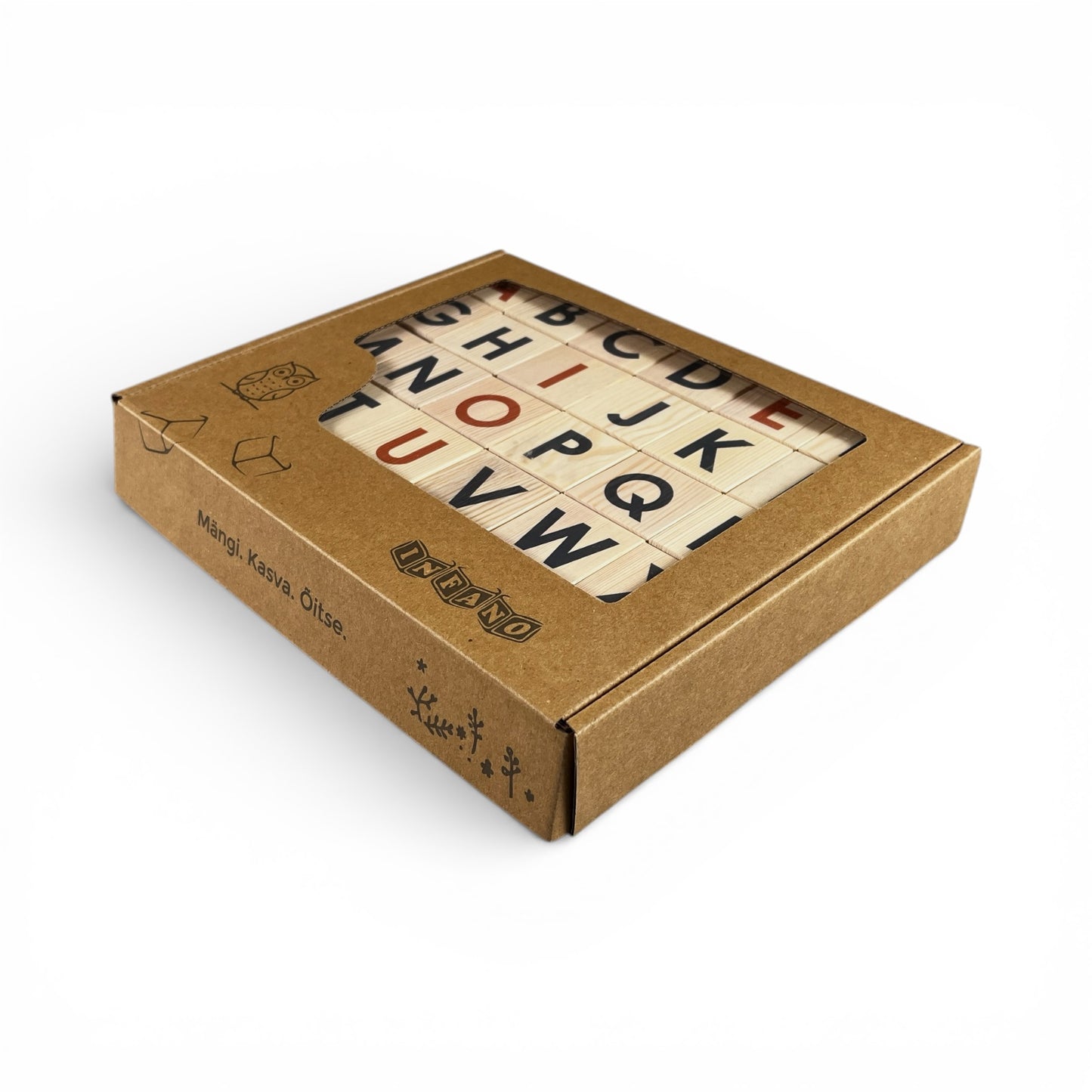 Nature Alphabet Blocks - Nordic Letter Set - Set of 30 packaging with letters and symbols on display.