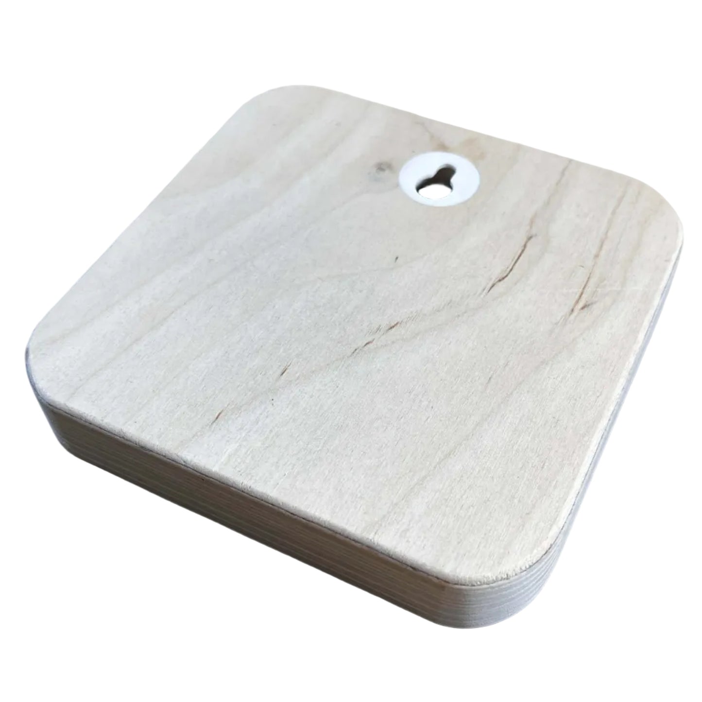 Photo on plywood - 12x12cm product showing the back of the birch plywood with a hanging hook.