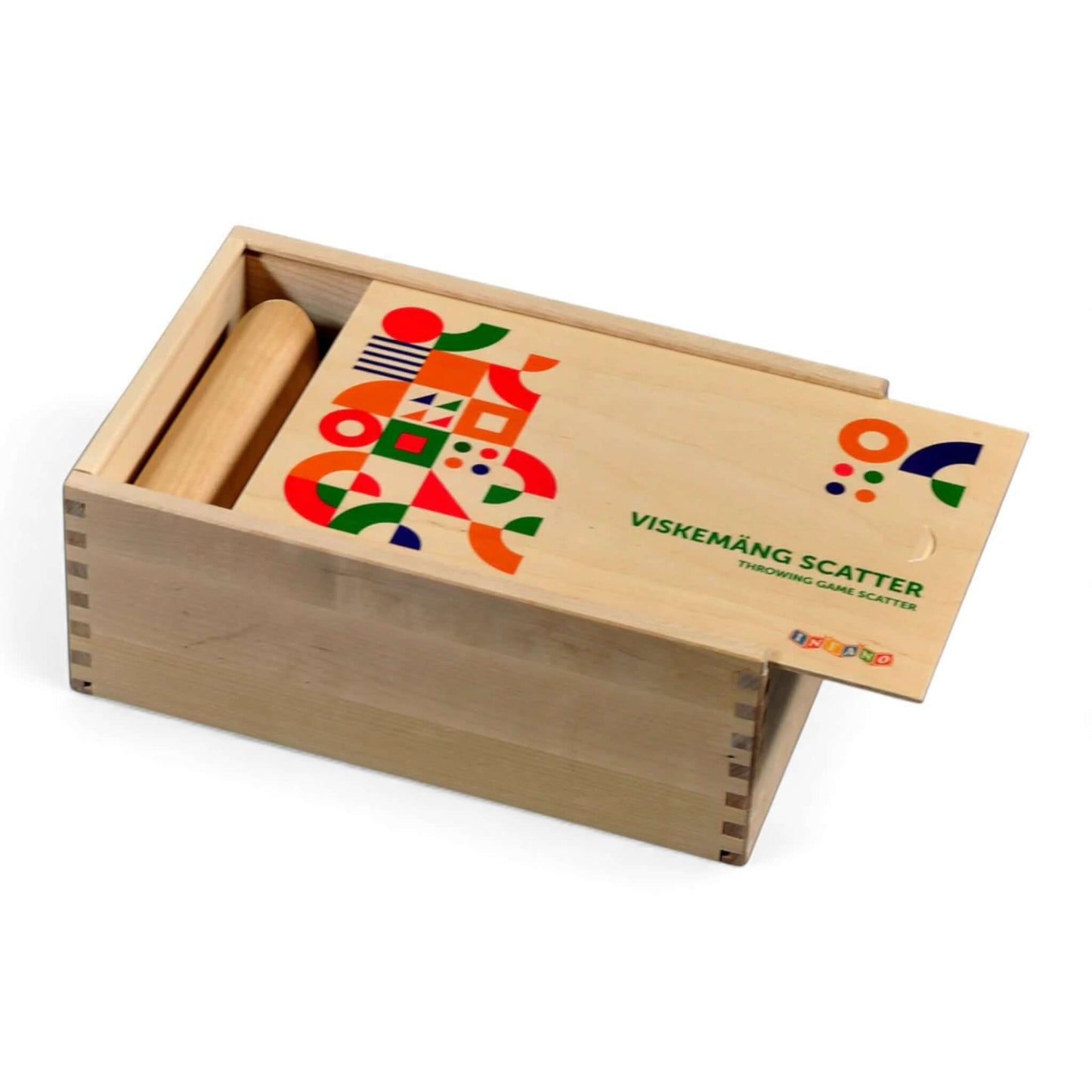 Throwing game - Scatter wooden box with colorful graphics and game components visible.