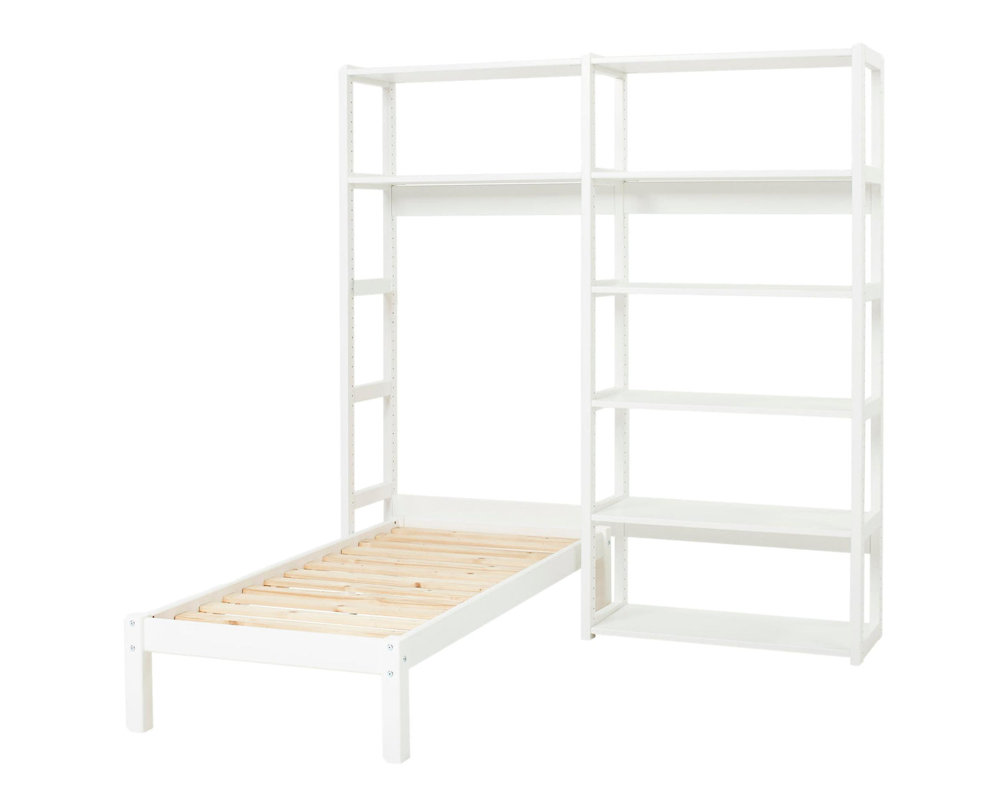 Этаж - Стеллаж с 2 секциями, 8 полок и кровать 70x160 см - 80 см - Белый
