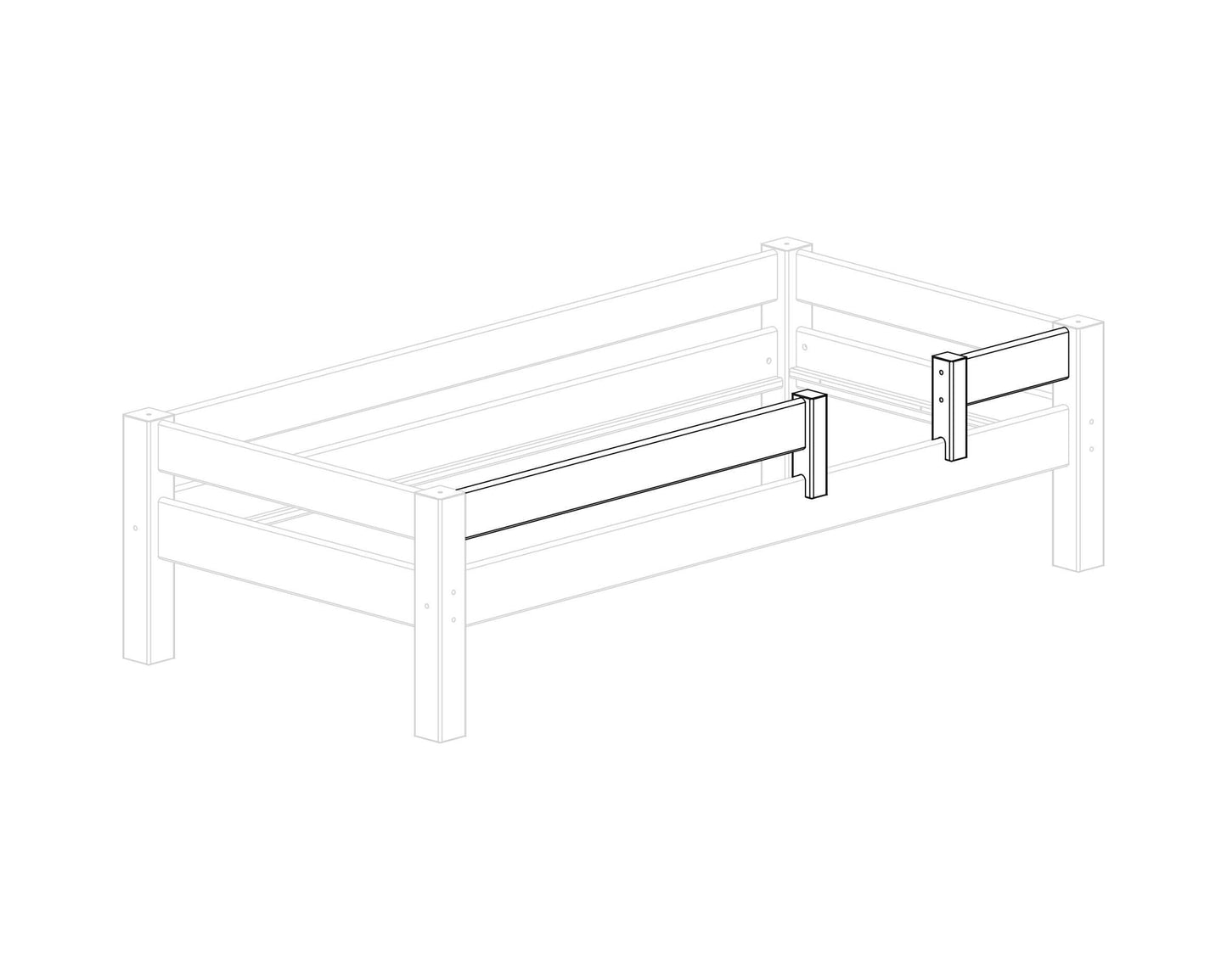 Lahe - Safety barrier, opening in the middle installed on a wooden bed frame.