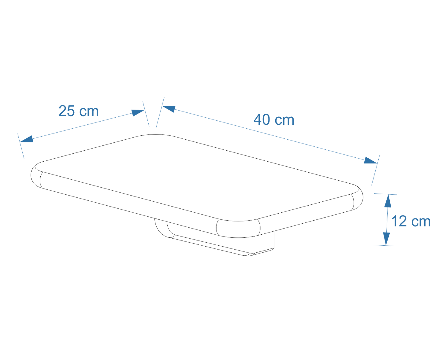 Lahe - Bedside table dimensions sketch showing 40x25x12 cm design for night table.