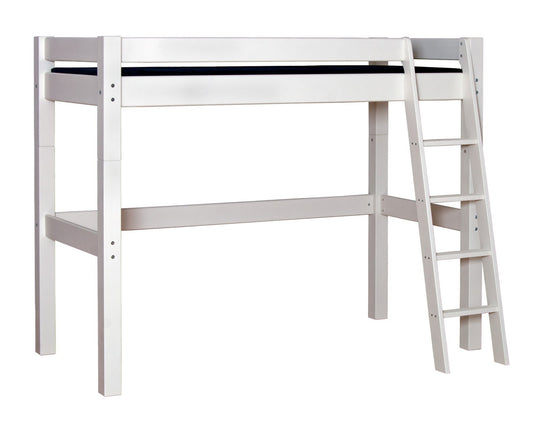 Lahe - High bed with slant ladder - 90x200 cm - White