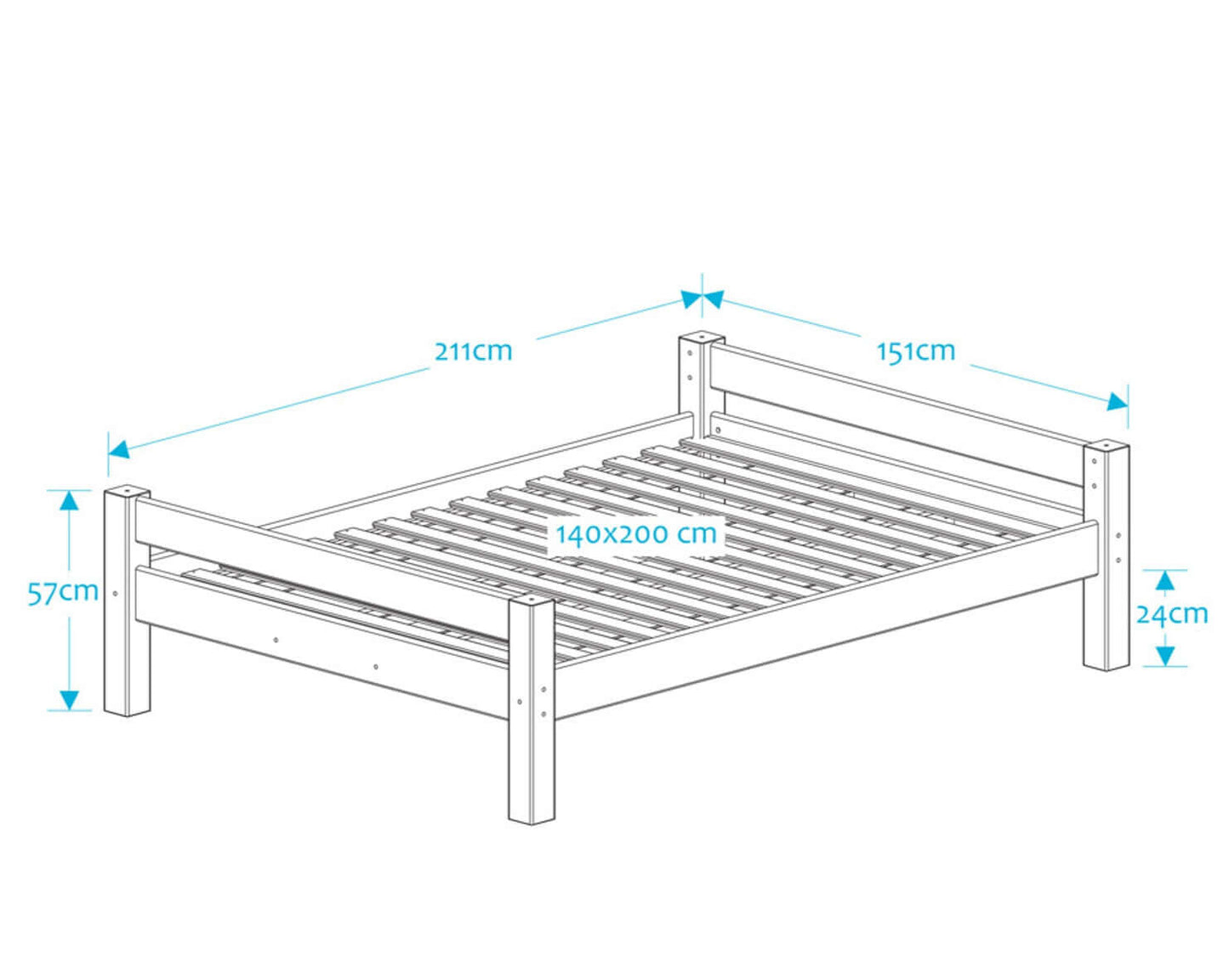 Lahe - Bed - 140x200 cm - White dimensions illustration with measurements.