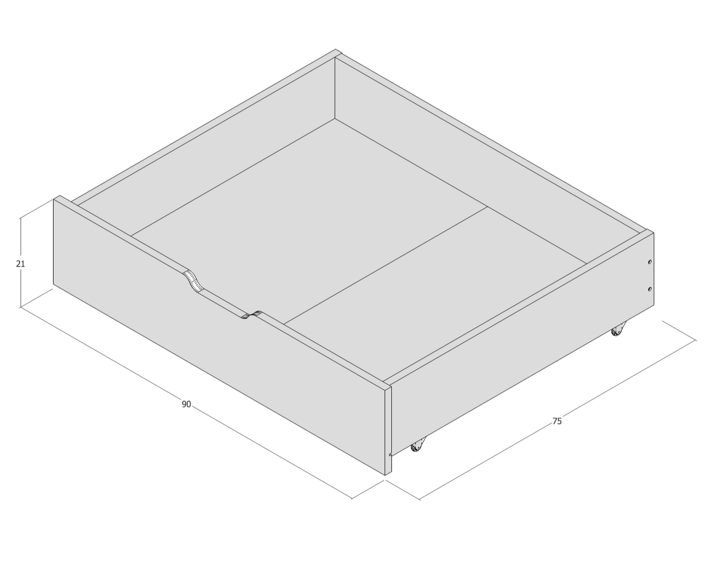 Jerwen - Sängyn vetolaatikko - 90x75x21 cm