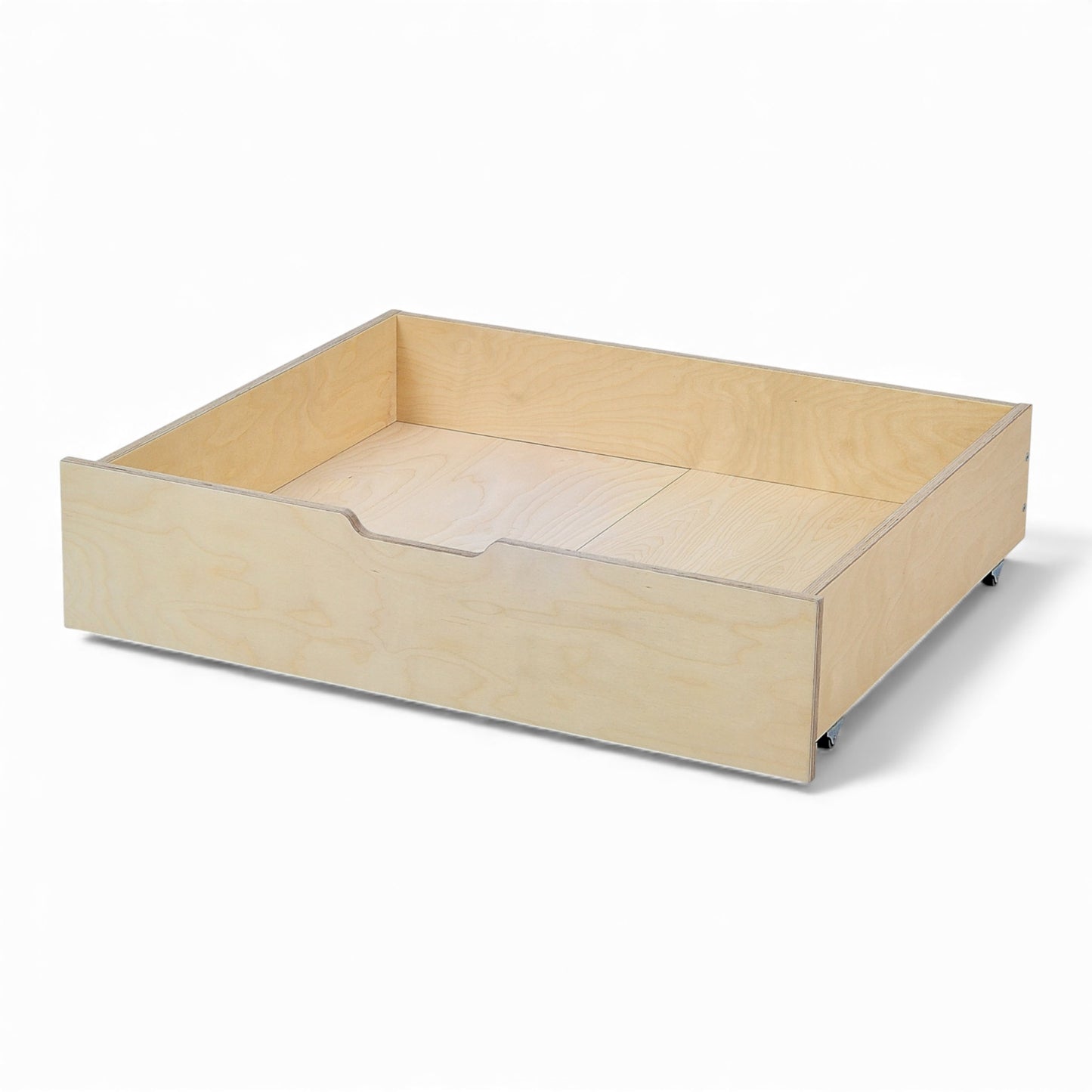 Jerwen - Bed drawer - 90x75x21 cm, birch wood storage solution with rubber-coated wheels.