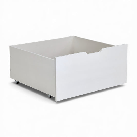 Jerwen - Bed drawer - 75x70x35 cm, spacious white storage solution with hidden rubber-coated wheels.