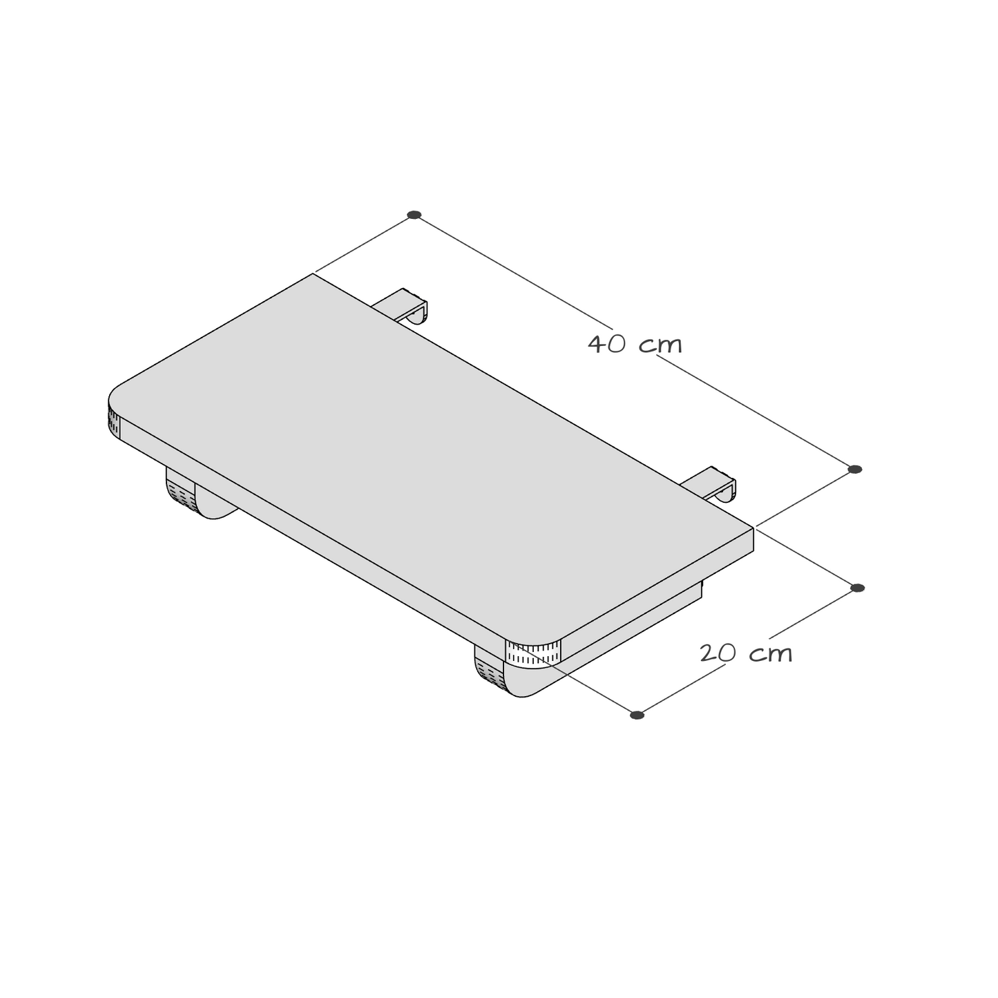 Jerwen - Bedside table dimensions illustration, showing 40x20 cm design features for modern bedrooms.