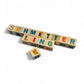 Wooden blocks with colorful letters spelling out a name on a white background