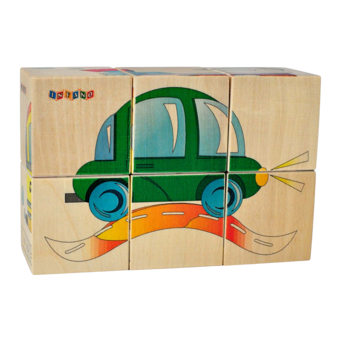 Wooden picture blocks - vehicles - 6 pcs featuring colorful car image for children.