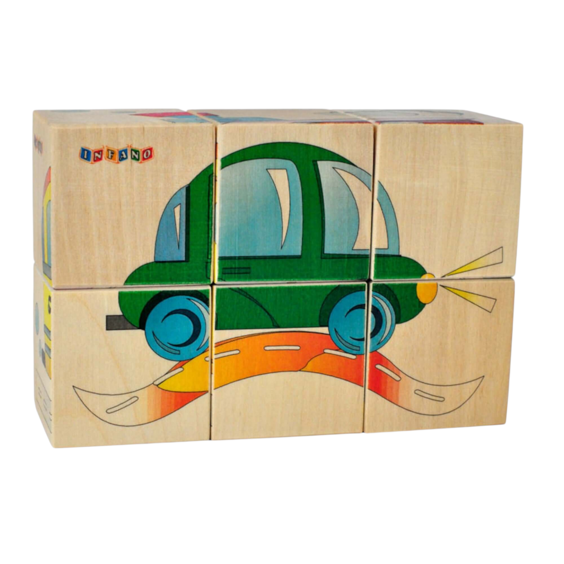 Wooden picture blocks - vehicles - 6 pcs featuring colorful car image for children.