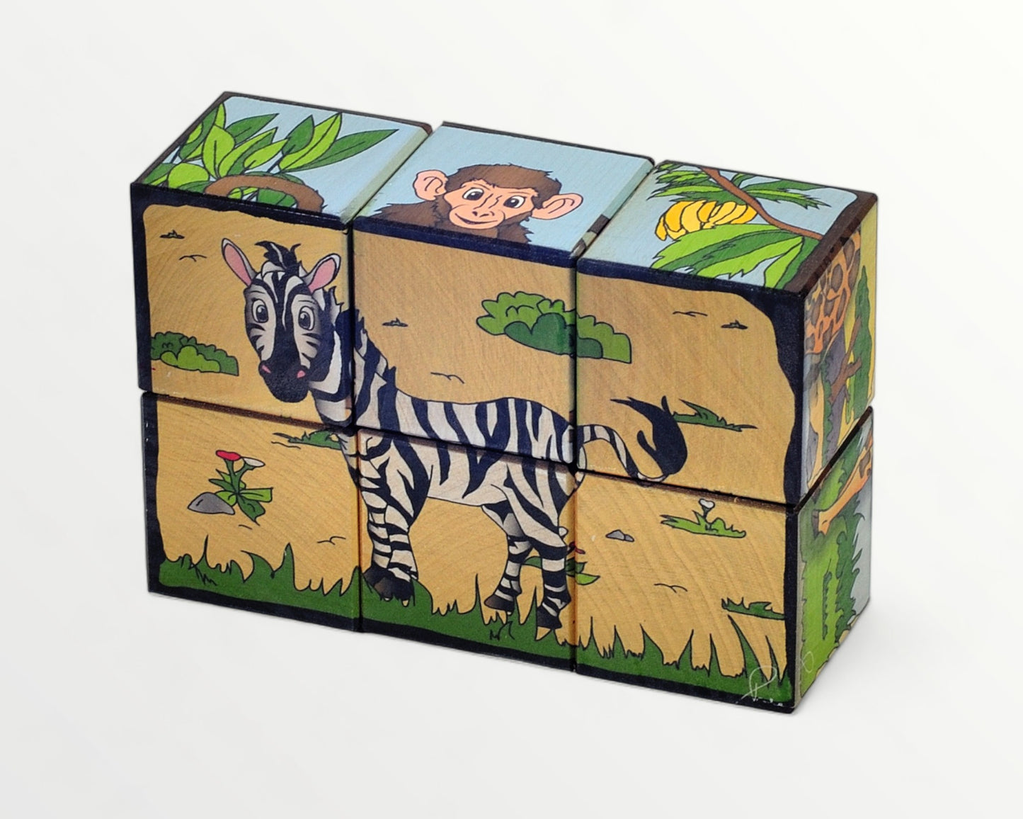 Wooden picture blocks - safari animals - 6 pcs