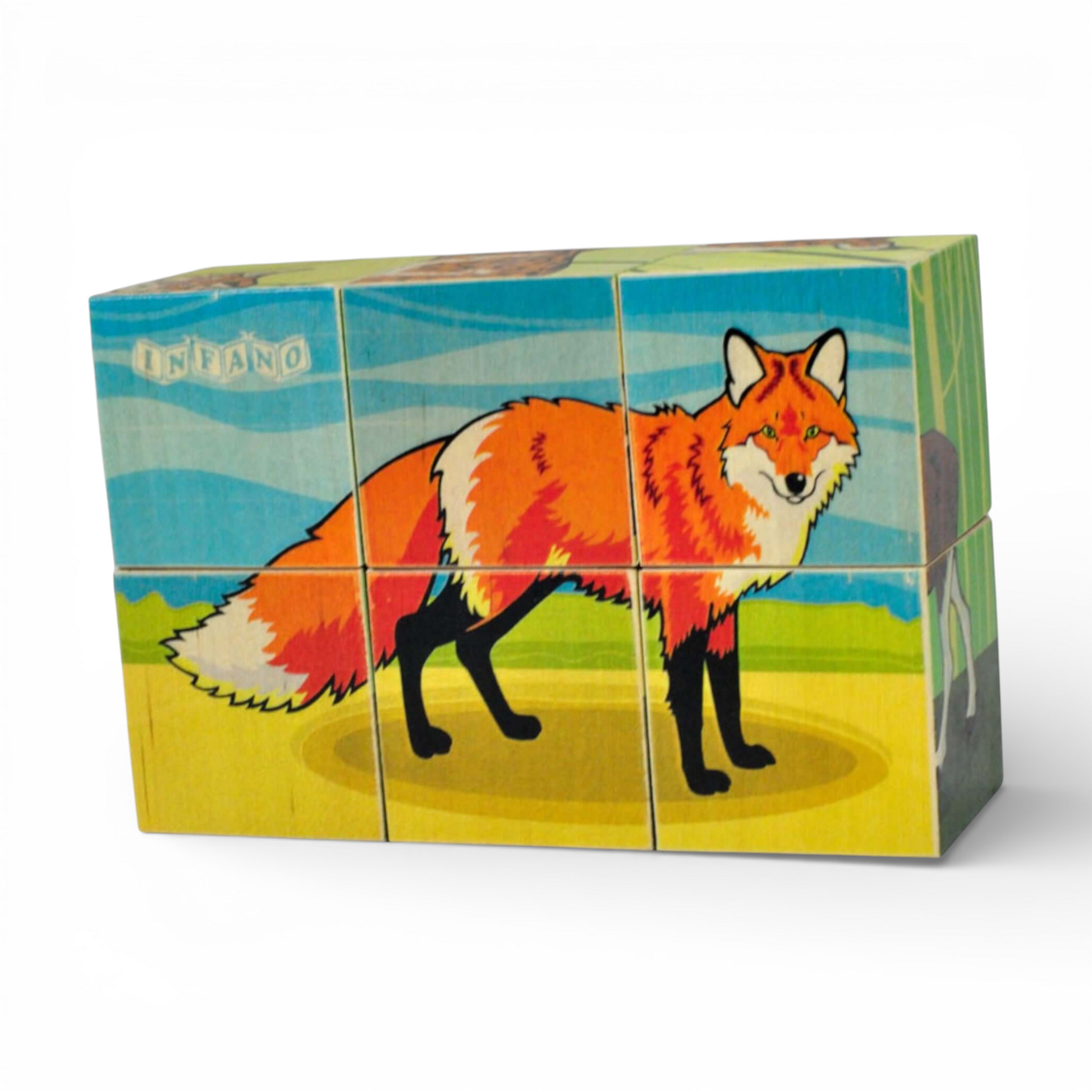 Wooden picture blocks - wild animals - 6 pcs featuring a colorful fox design.