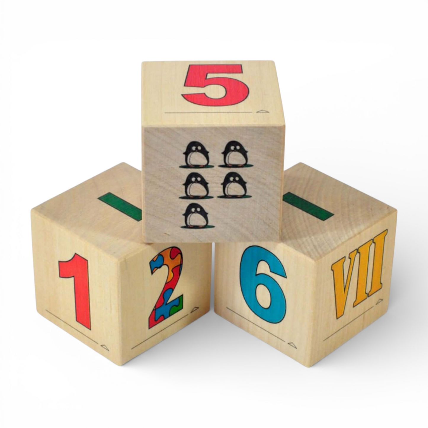 Wooden blocks with numbers - 12 pcs featuring Arabic and Roman numerals for educational play.