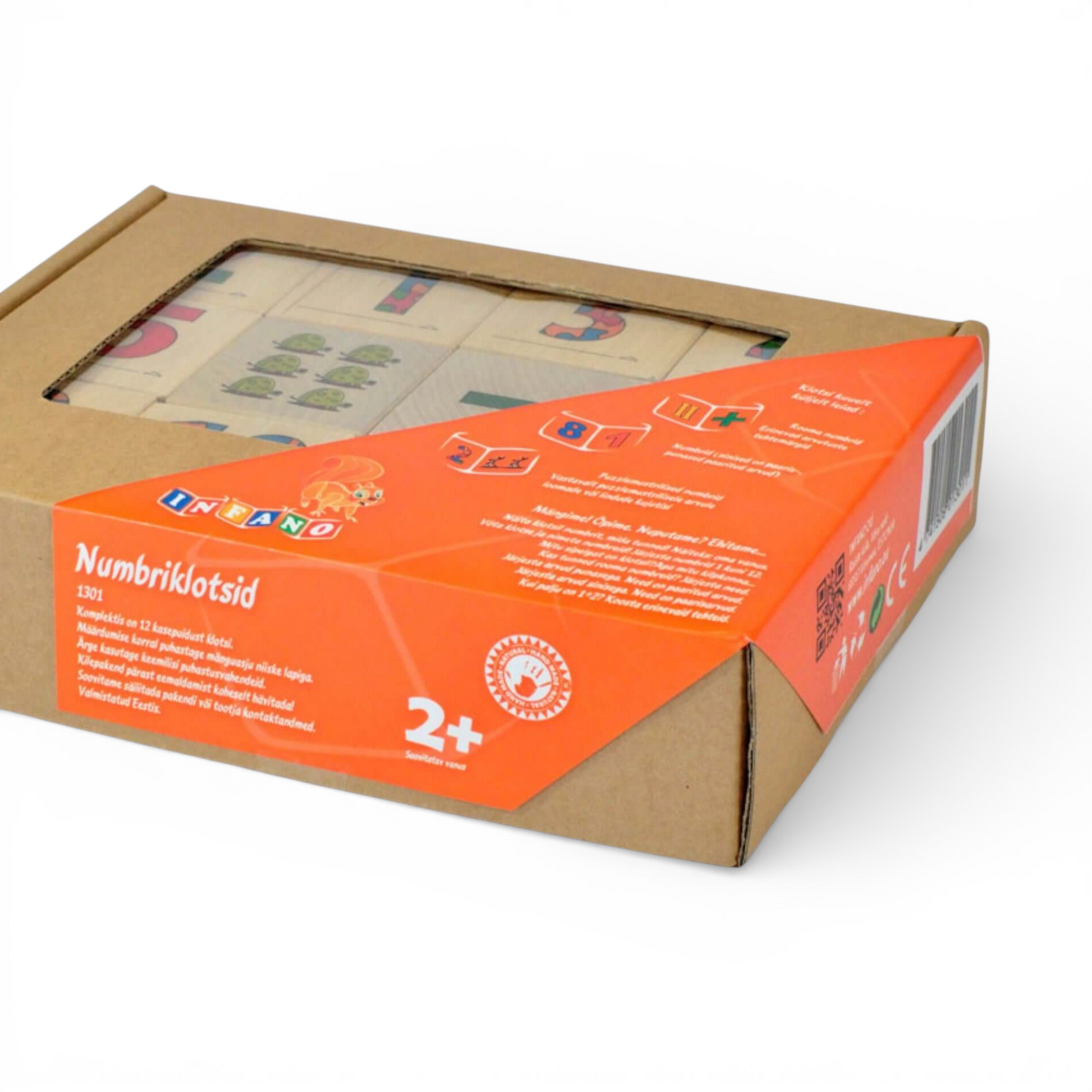 Wooden blocks with numbers - 12 pcs packaging showcasing educational fun and motor skill development.