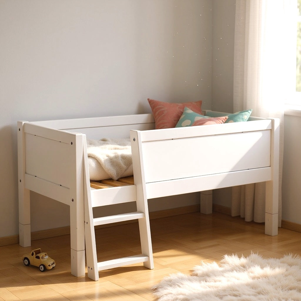 Jerwen - Kompakti sänky turvakaiteella ja tikkailla - 90x200 cm