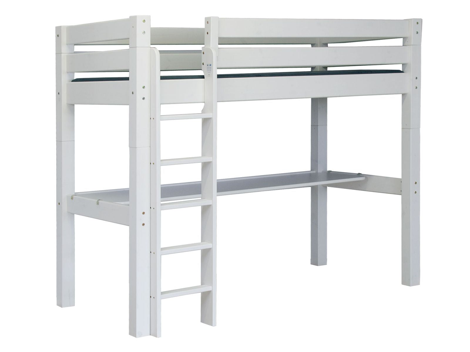 White loft bed with ladder on a white background