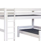 White loft bed with a ladder and mattress on a white background