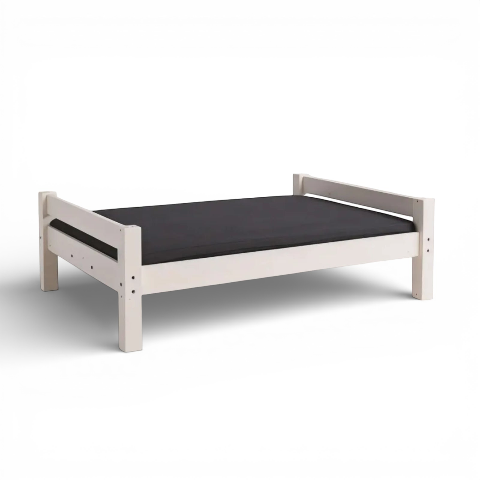 Lahe - Bed - 140x200 cm - White with black mattress, featuring sturdy natural wood construction.