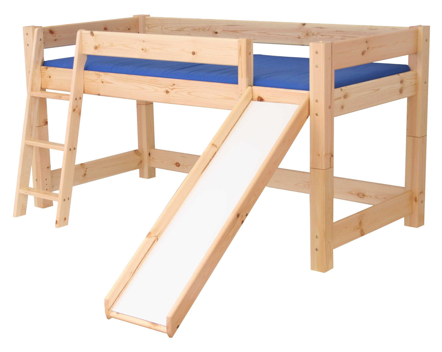 Lahe - Полувысокая кровать с наклонной лестницей и горкой - 90x200 см - Натуральный