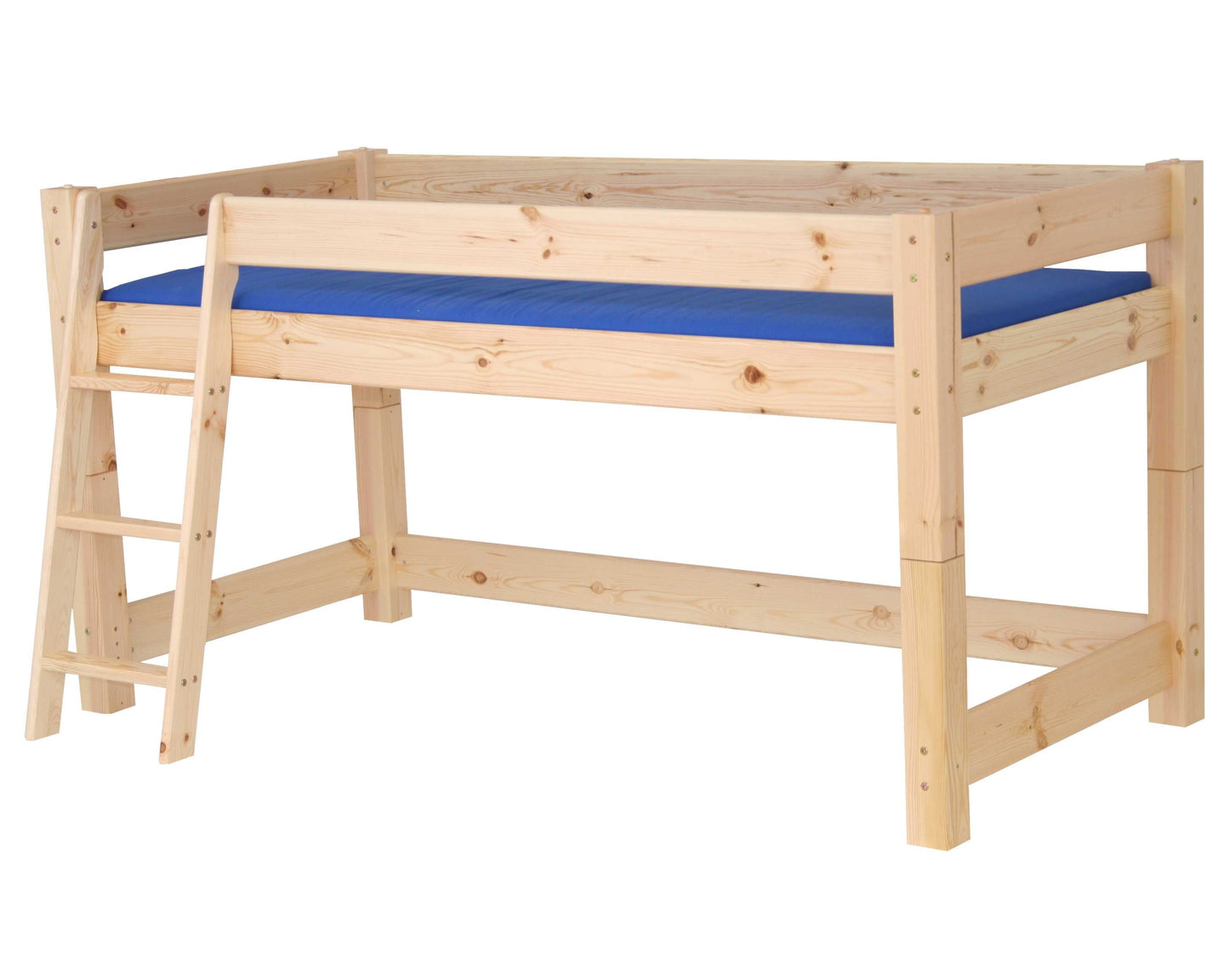 Лахе - Полувысокая кровать с наклонной лестницей - 90x200 см - Натуральный лак