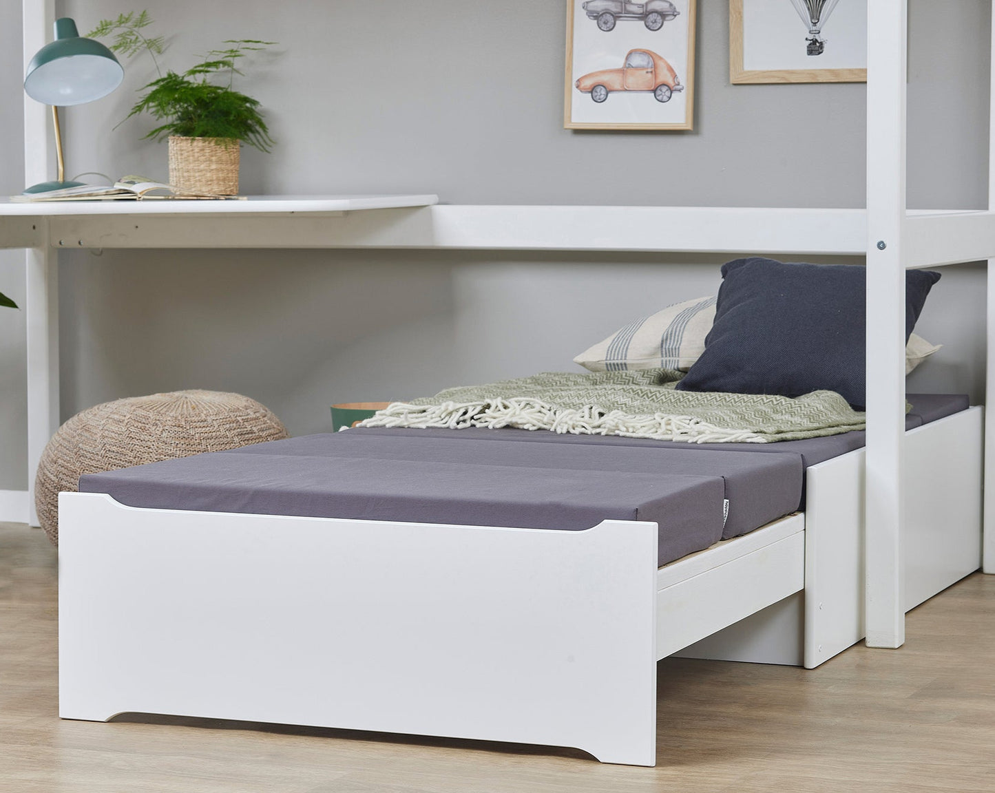 Eco Dream - MEGA-sänky lounge-moduulilla ja työpöydällä - 90x200 cm - Valkoinen