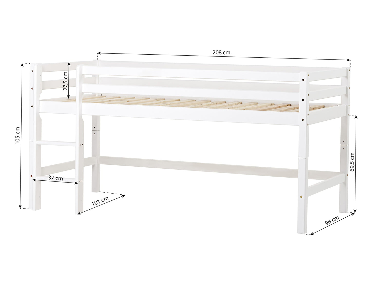 ECO Dream - Halfhigh bed with desk and drawer - 90x200cm - White