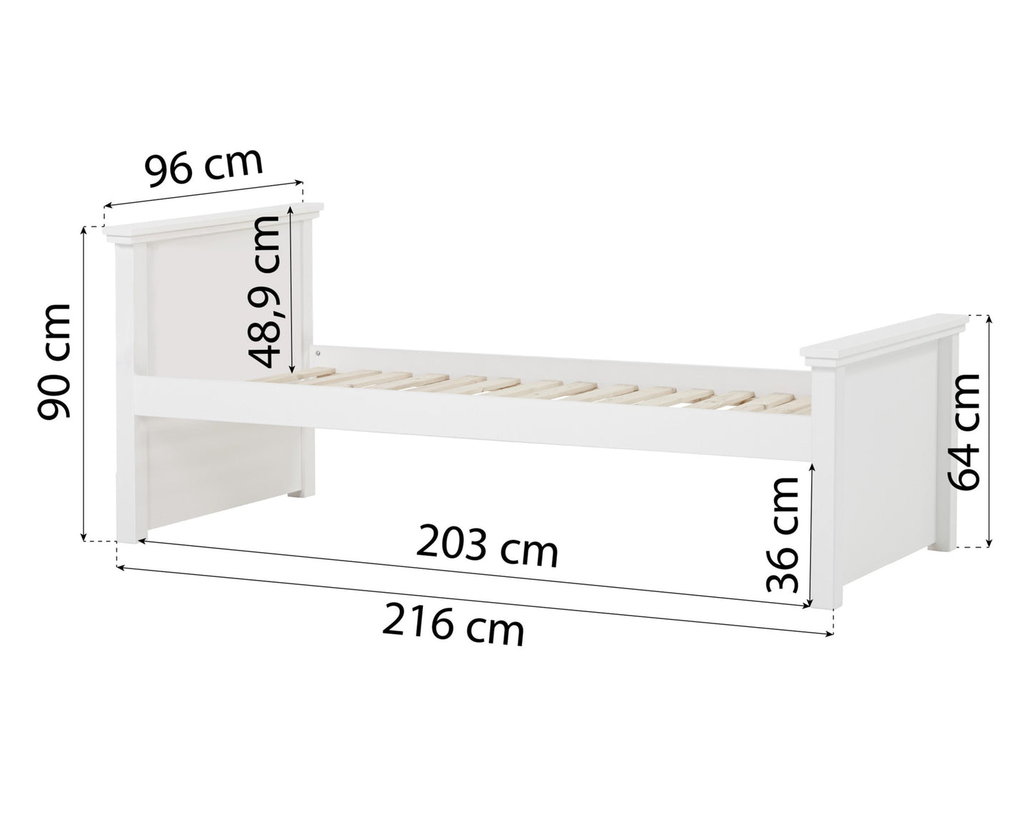 Maja Deluxe - Кровать с 1 высоким и 1 средним концом - 90x200 см - Белый