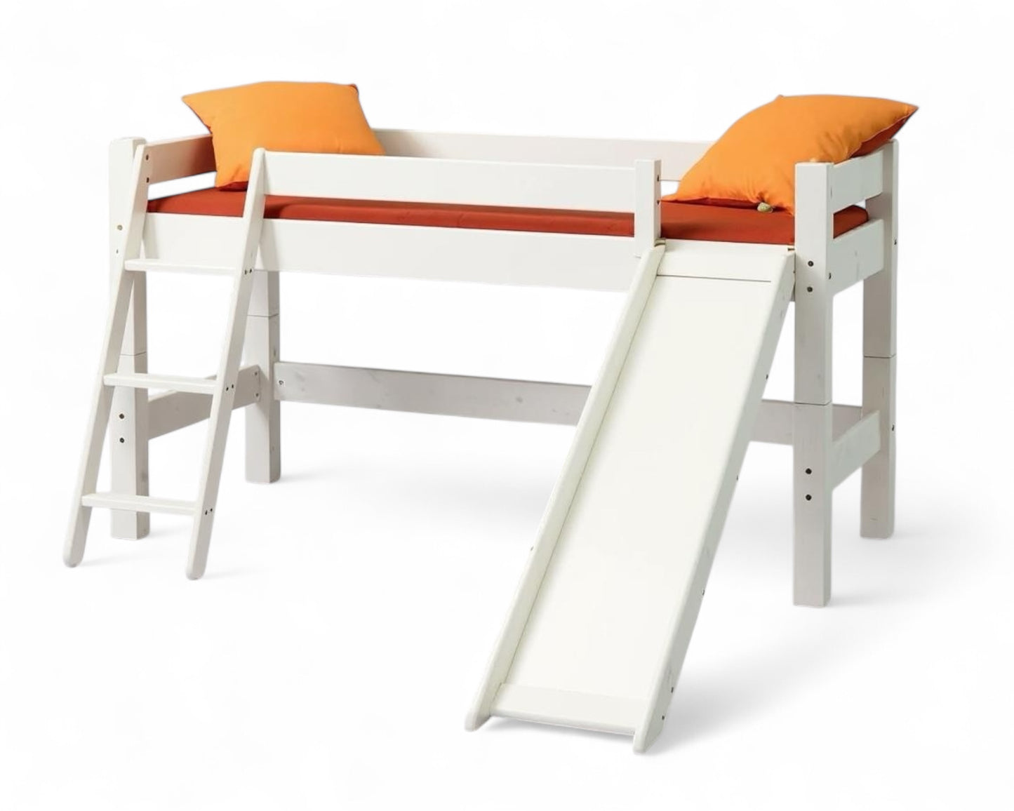 Lahe - Half high bed with slant ladder and slide - 90x200 cm - White