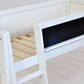 Jerwen - Compact-bed with blackboard, ladder and slide - 90x200 cm close-up of slatted base and blackboard side.