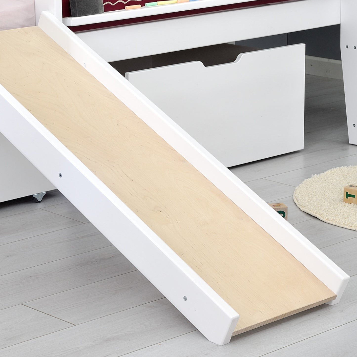 Jerwen - Compact-bed with blackboard, ladder and slide - 90x200 cm slide detail for playful bedroom adventures