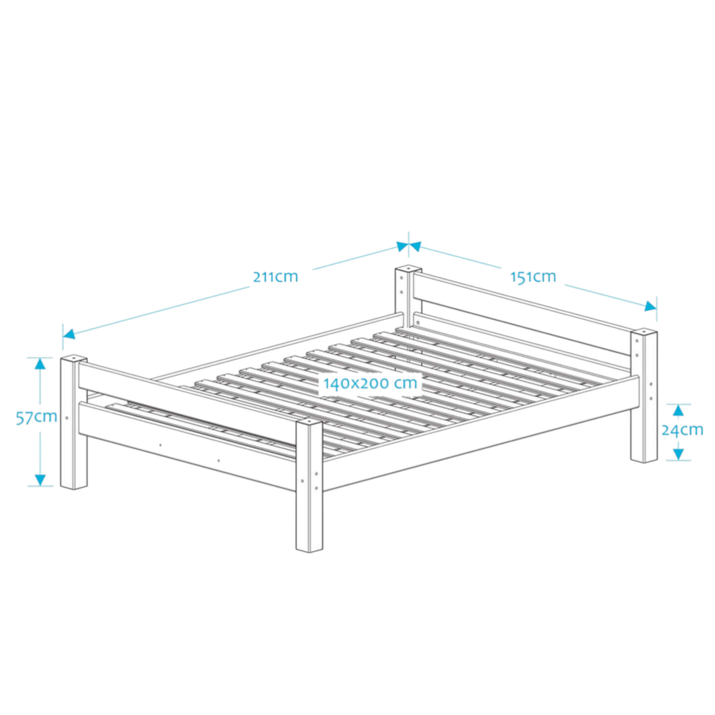 Lahe - Bed - 140x200 cm - White dimensions illustration with measurements.