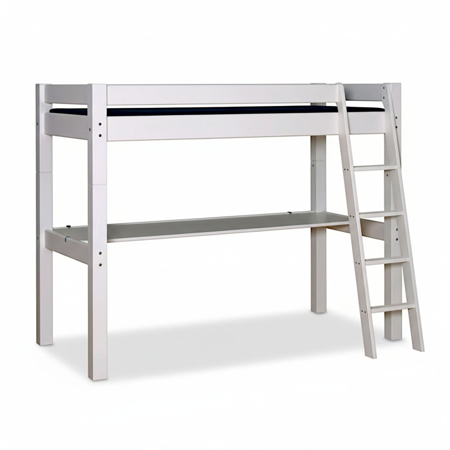 Lahe - High bed with slant ladder and table top - 90x200 cm - White