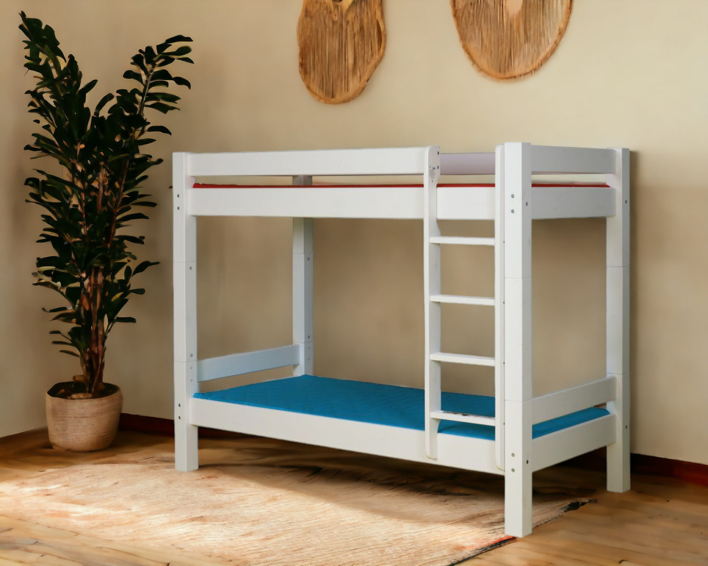 Lahe - Bunk bed with straight ladder - 90x200 cm - White