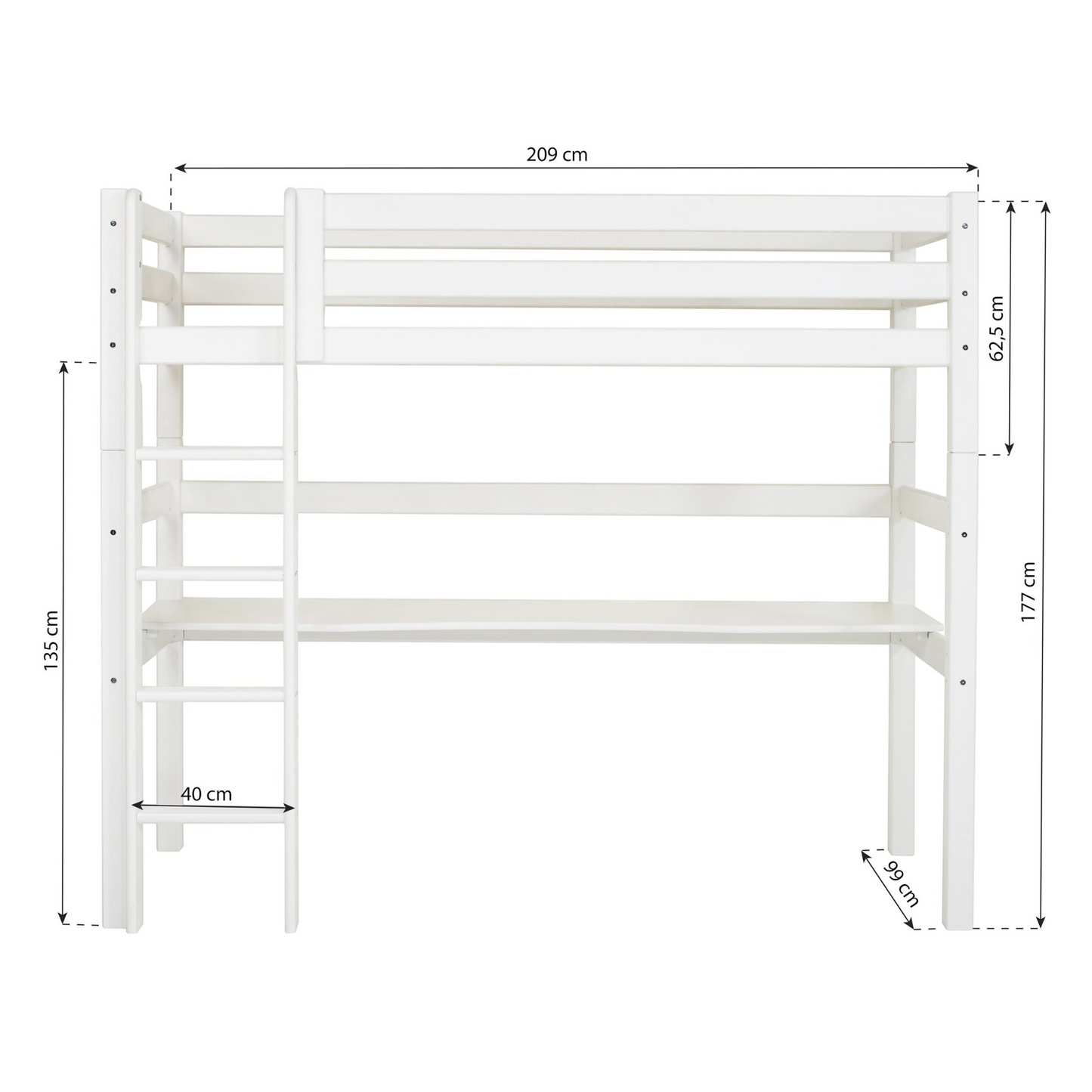 ECO Luxury - Kõrge magamisase töölauaga - 90x200 cm - valge