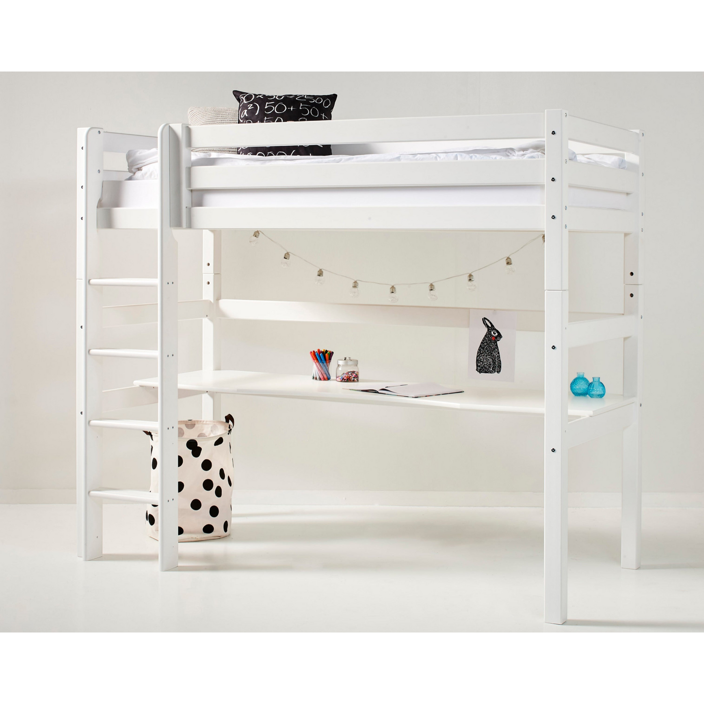 ECO Luxury - Kõrge magamisase töölauaga - 90x200 cm - valge