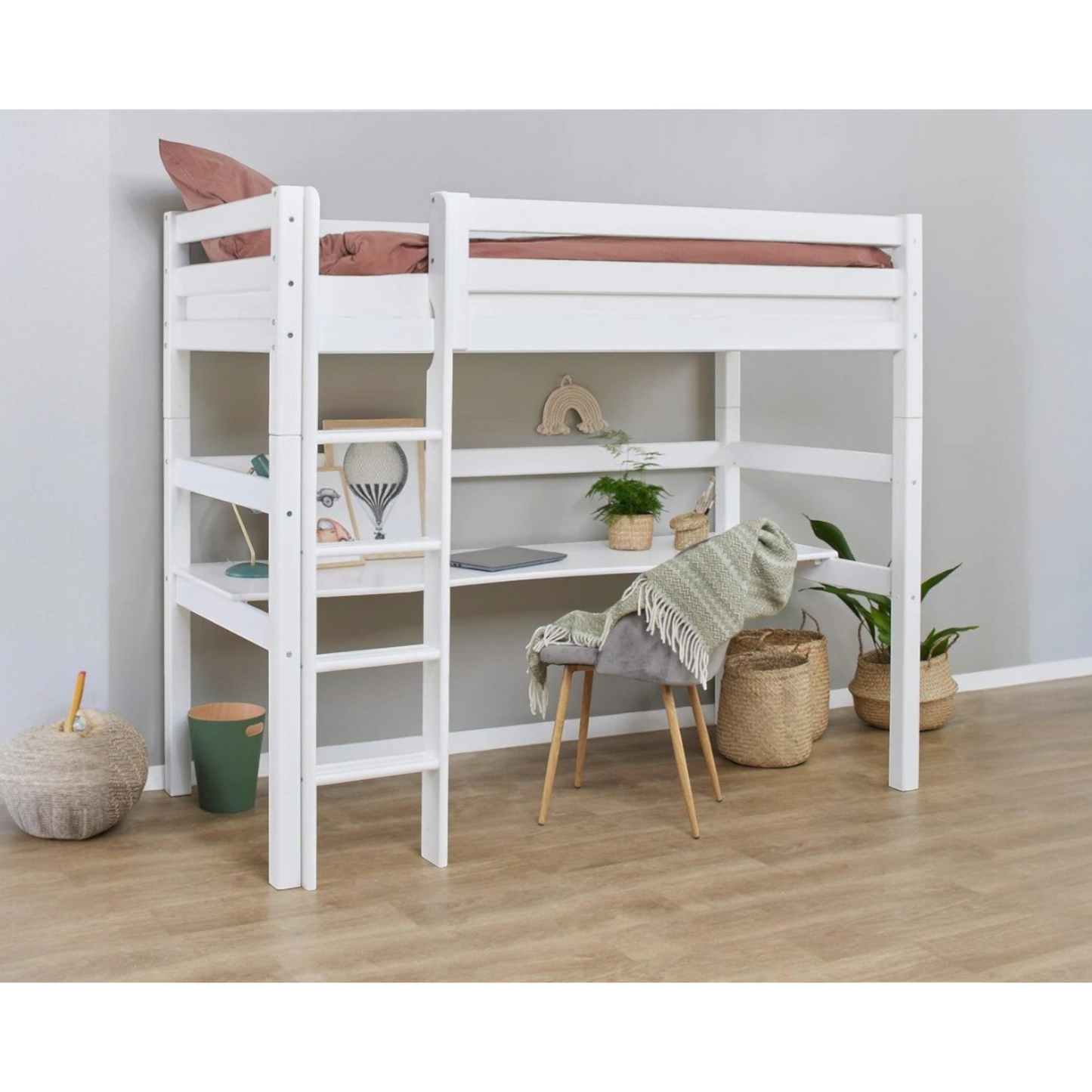 ECO Luxury - Kõrge magamisase töölauaga - 90x200 cm - valge