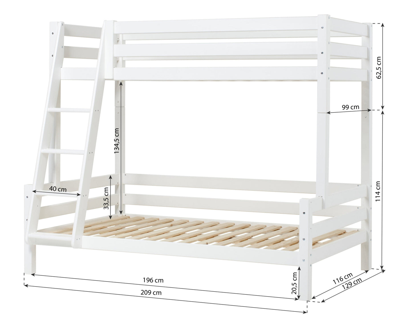 ECO Luxury - Family high bunkbed - 120x200 cm - White