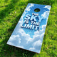 Cornhole Board - 120x60 cm featuring the phrase 'THE SKY IS THE LIMIT!' on a cloud background.