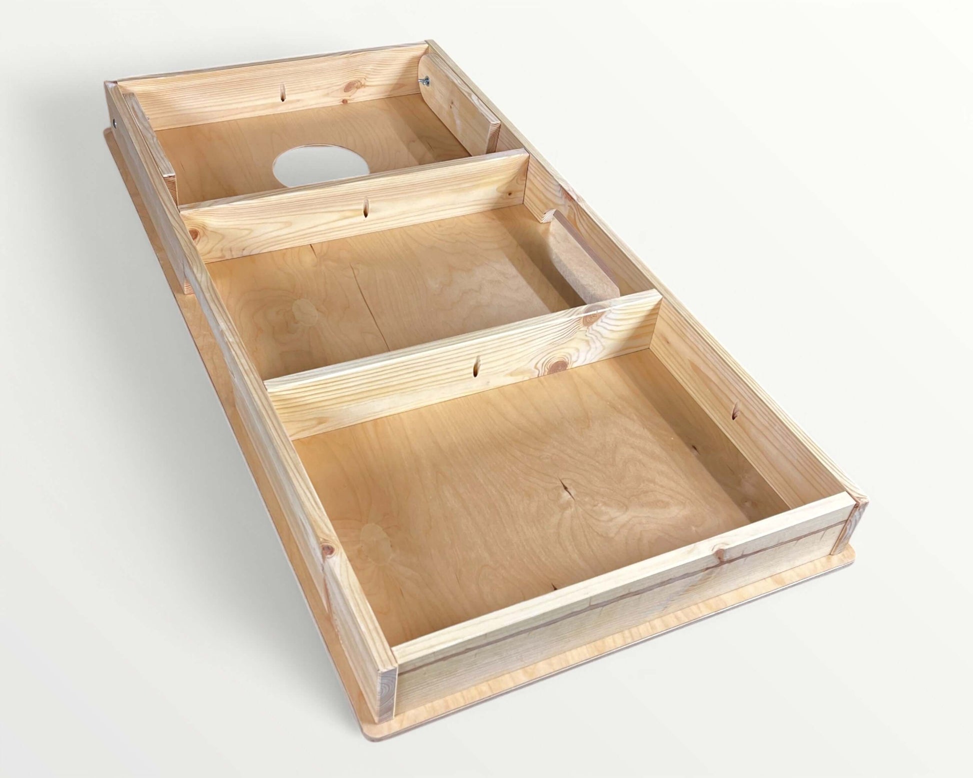 Cornhole Board - 120x60 cm, wooden slanted board with holes for tossing bags, suitable for indoor and outdoor play.