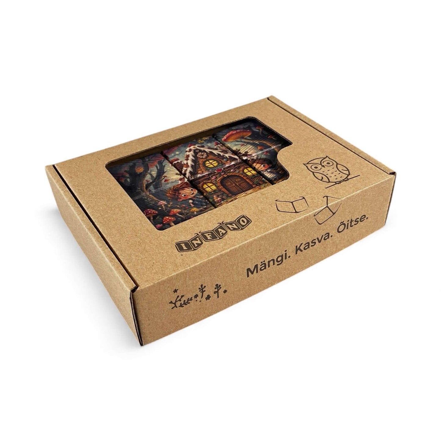 Fairy Tale Picture Blocks – Set of 6 wooden block set showcasing classic fairy tale scenes in eco-friendly packaging.